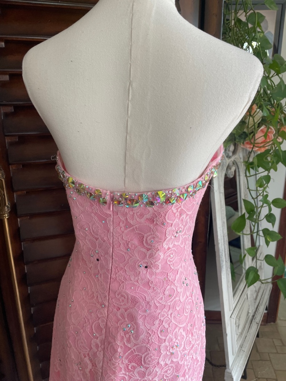 New As Is Strapless Pink Lace Cocktail Dress Embellished Sweetheart Neckline 6 - Picture 10 of 14